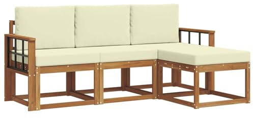 vidaXL Outdoor-Sofagarnitur mit Kissen 4 pcs Natur und Creme, Gartenlounge, modernes Outdoor-Sofa-Set, langlebige Terrassen-Sitzgarnitur, komfortable Sitzgelegenheiten für die Terrasse