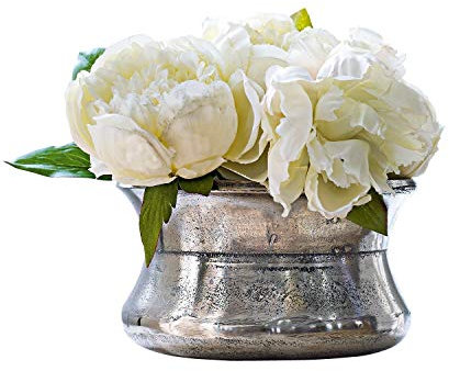 Loberon Vase Fullerton, matt gebürstet, ideal für kleine Sträuße, Blumenvase, Wohnaccessoire, Übertopf, Wohnzimmer-Dekoration, Aluminiumguss, antiksilber