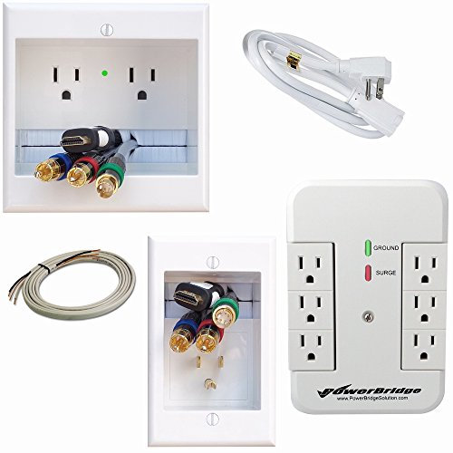 PowerBridge Solutions In-Wall Cable Management PowerBridge TWO-PRO-SP6 Pro-Series Recessed In-Wall Cable Management System for Wall-Mounted Flat Screen LED, LCD, and Plasma TV’s with Surge Protector