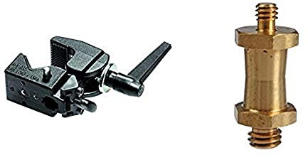 Manfrotto 035 Super Clamp Morsetto con Blister, Capacita di Carico 15 Kg, in Alluminio, Nero & 037 Codolo Camera Stud 1/4 3/8