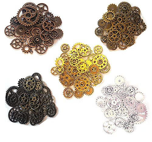 Awtlife 300 Gram Assorted Vintage Antique Steampunk Gears Charms Reloj Rueda dentada Sets 5 Color