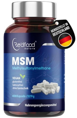MSM Kapseln - 400 Kapseln (6 Monate). Laborgeprüft. 1400 mg MSM (Methylsulphonylmethan), ohne Magnesiumsterate. Hochdosiert, vegan