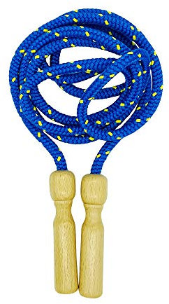 Springseil aus Holz, buntes Seil, 250 cm, Holzgriff Kinder Springseil Hüpfseil Seilspringen - Qualität made in Germany - 3003 (Blau)