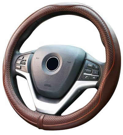 Valleycomfy Auto Lenkradbezug Leder Lenkradhülle Universal Größe 37-39cm, Anti Rutsch, Braun