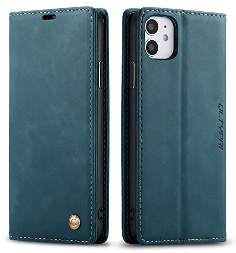 QLTYPRI Case for iPhone 11, Vintage PU Leather Wallet Case Card Slot Kickstand Magnetic Closure Shockproof Flip Folio Book Case Cover for iPhone 11 - Blue