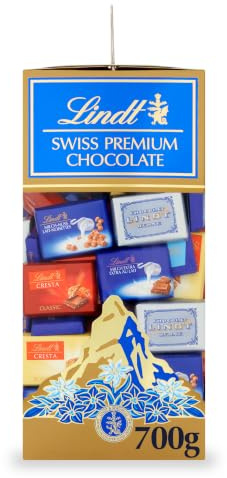 Lindt Swiss Assorted Napolitains – 700g Gift Box – Chocolate Selection – Milk, Dark & White Mini Bars for Sharing