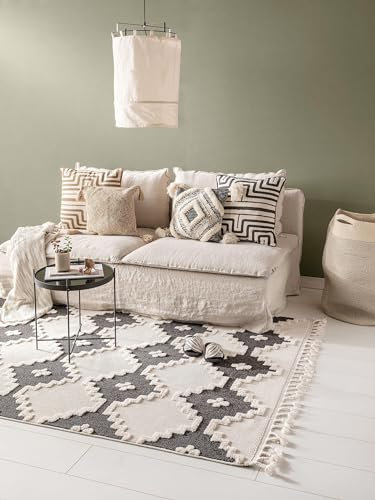 benuta Pop Teppich OYO - Creme 120x180 cm - Eleganter Boho Look Teppich für Schlafzimmer und Wohnzimmer - Maschinengewebt - Für Fußbodenheizung geeignet