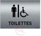 AUA SIGNALETIQUE - Plaque de porte Aluminium brossé imprimé AluSign - 210x150 mm - Double Face adhésif au dos (Toilettes H/Handicap2)