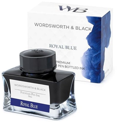 Wordsworth and Black Botella de tinta para pluma estilográfica (50 ml), [Azul], Tinta embotellada Plumas estilográficas; Botella de diseño clásico Flujo suave 50 ml