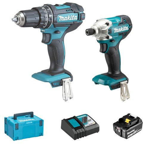 Makita Schraubendreher-Set DLX2337J mit Akku-Schlagbohrschrauber 18 V, Akku-Schlagschrauber 18 V, 2 Akkus und Ladegerät