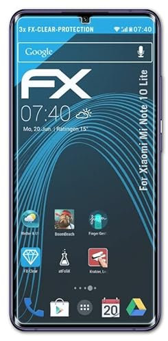 atFoliX Lámina Protectora de Pantalla compatible con Xiaomi Mi Note 10 Lite Película Protectora, ultra transparente FX Protector Película (3X)
