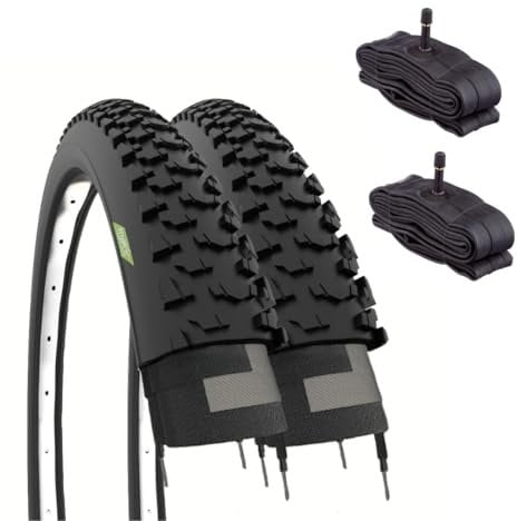 Ecovelò Unisex – Erwachsene 24 x 1.95 V.a-Kameras. 2 Reifen 24 x 1,95 (50-507) + Kammern mit amerikanischem Ventil, Schwarz, Einheitsgröße