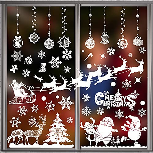 Christmas Window Stickers 8 Sheets Window Sticker Decor Snowflakes Window Pictures for Doors, Shop Windows, Glass Fronts, Christmas Decoration Reusable (White)