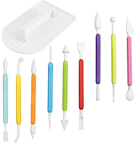 XINCHAO 9 Pezzi Strumenti per Decorare Torta Strumenti di Fondente Glassa e Strumenti di Modellazione e 1 Pezzi Strumento per Lisciare la Torta, per Levigare e Decorare Torte