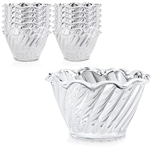 Fit Meal Prep 12 Pack Plastic Dessert Cups 5 oz, Clear Mini Ice Cream Sundae Tasting Bowls, Individual Swirl Tulip Shape Dish Holder, Salad Appetizer Chocolate Candy Serving in Party Buffet
