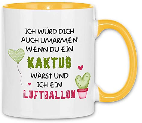 wowshirt Tasse Geschenk-Idee für Sie/Ihn Jahrestag Valentinstag Umarmen Wenn Du Ein Kaktus Wärst, Farbe:White - Yellow