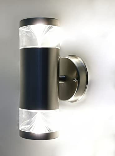 Trango 8003-HP Up & Down Wandlampe IP44 inkl. 2x 3000K warmweiß GU10 LED Leuchtmittel Wandstrahler Edelstahl gebürstet Rund innen & außen Beleuchtung, Außenwand Leuchte, Außenstrahler, Wandleuchte