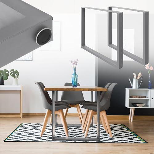 ECD Germany 2X Tischbeine aus Vierkantprofilen 80x40 mm, Tischgestell 70 x 72 cm, Grau, pulverbeschichtete Stahl, Industriedesign, Metall Tischuntergestell Möbelfüße, für Esstisch Schreibtisch