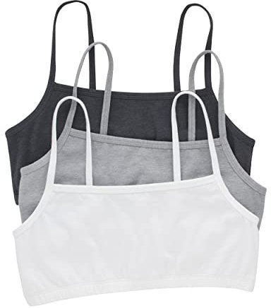 Hanes Women's Bralette, Breathable Pullover Bra, Crop Top, Solid Or Assorted, 3-Pack, Opaque, Sky Grey Heather/Concrete Heather/White, L (Pack of 3)
