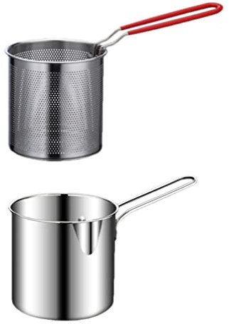 UPKOCH Stainless Steel Deep Frying Pot Small Deep Fat Fryer French Fries Pot Deep Fryer with Fried Wire Basket Frying Pan for Chip Fried Chicken