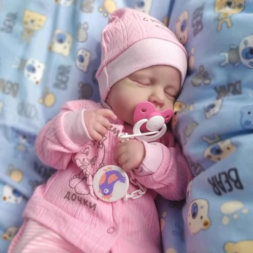 JIZHI Reborn-Puppen 20 Zoll Weicher Körper Lebensechte Neugeborene Schlafende Mädchenpuppen mit Kleidung und Spielzeugzubehör Geschenk für Kinder ab 3 Jahren, Rosa-Hut