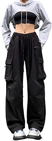 Linsennia Parachute Pants Wide Leg Pantaloni Cargo Donna Y2k con Tasche Larghi Cargo Pants Ragazza Streetwear Emo Grunge Goth