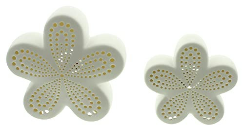 FRANK FLECHTWAREN LED-Blume White im 2er Set, Tolle, originelle Blumendeko, Porzelaan