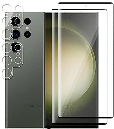 [2+2 Piezas] Cristal Templado para Samsung Galaxy S23 Ultra, Protector de Pantalla, [3D Cobertura Completa] [Fácil Instalar] [9H Dureza]