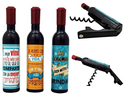 Lote de 12 Decorativos Abrebotellas-Sacacorchos Magnéticos Botella de Vino Frases en Caja. Recuerdos. Adornos. Regalos Originales.Detalles de Bodas, Comuniones, Bautizos, Cumpleaños. DK