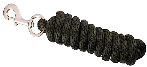 Merauno® Führstrick für Pferd - Anbindestrick in verschiedenen stylischen Designs, Führleine, Anbindeseil Pony, Esel, Ziege lang Strick mit Karabinerhaken(Schwarzgrün, Karabinerhaken)