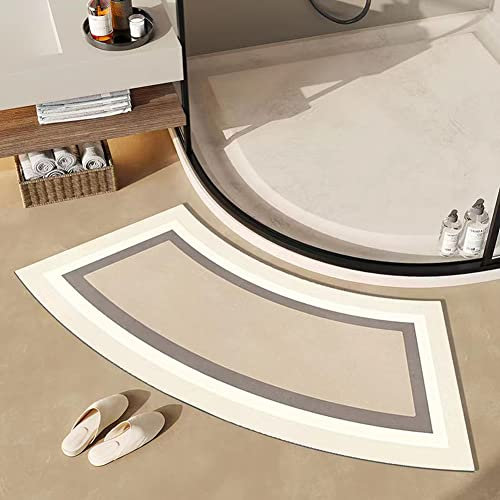 Soft Curved Bath Mat for Round Shower, Anti-Slip Fanned Bathroom Carpet Quick-Drying, Strong Water Absorbent Round Rug for Quadrant Shower Stall