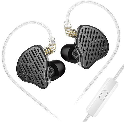 KZ x HBB PR2 13.2mm Planar Driver In Ear Monitor, HiFi IEM Earphones with N52 Magnet Array, Nanoscale Diaphragm, Detachable 0.75mm 2 Pin Silver-plated OFC Cable for Gaming (Black, With Mic)