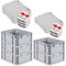 PROREGAL SuperSparSet 5x Eurobox NextGen Grip mit Scharnierdeckel und roten Schiebeschnappverschlüssen, HxBxT 17x30x40cm, 16 L, Grau, Griffe geschlossen, Eurobehälter, Transportbox