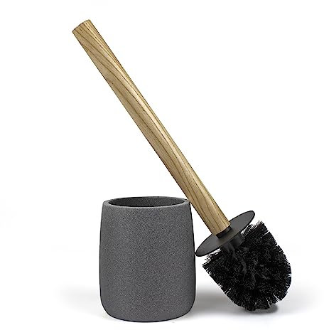 Nadi Collection | Escobilla de baño-WC-Inodoro | Forest | Resina y Madera bambú | Cepillo Negro Desmontable | 10.5 cm ø x 36 cm Alto (Gris)