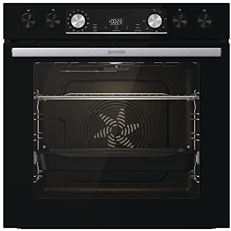 Gorenje OptiBake Black Set 5 Herd-Set mit Induktionskochfeld, 77L, Made in Europe, AquaClean, ExtraSteam, AirFry, PizzaMode 300°C, PerfectGrill, Teleskopauszüge, schwarz