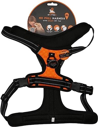Spotted! PRO Harnas No-Pull – Hundegeschirr mit QR-Token - Hundegeschirr Anti Pull - Wasserdicht - Brustumfang 78-105 cm - Größe XL - Orange