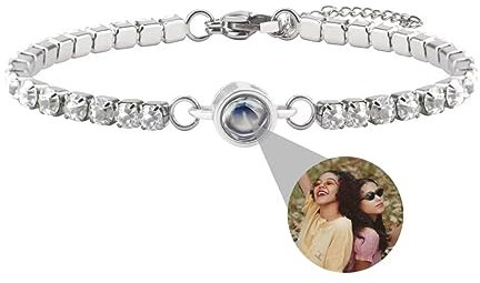 Personalisierte Foto Armband kugel Projektion Armband mit Eigenen Bild im Stein Lupe Foto Armbander Versteckte Ich liebe dich Armband 100 Sprachen für Damen Frauen Freundschaft Edelstahl