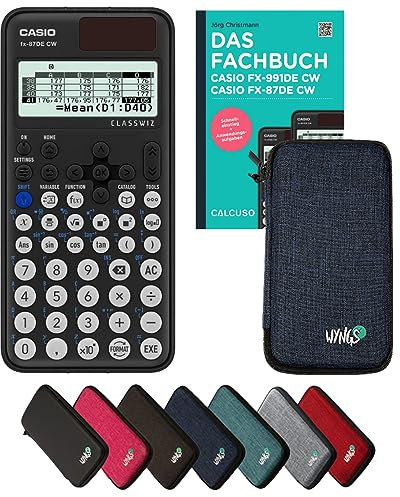 Casio fx-87DE CW inkl. Schutztasche Blau & Fachbuch (160 Seiten, DIN A5) – Wissenschaftlicher Rechner – Smart Set