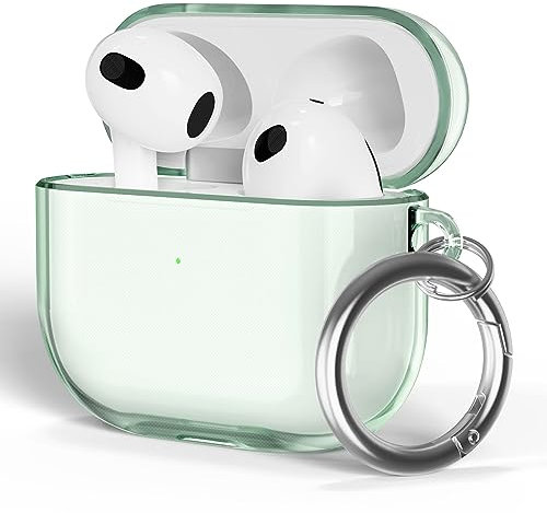 ULAK für Airpods 3 Hülle, Durchsichtig Stoßfest Hülle Dünn Schutzhülle mit Karabiner Transparent Ladecase für Apple AirPods 3 (LED an der Frontseite Sichtbar) - Grün