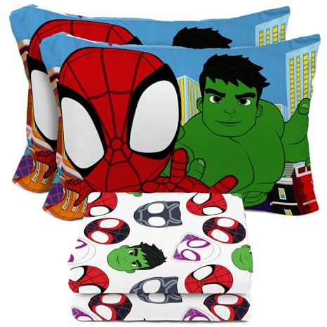 Sunny Side Up Spidey & His Amazing Friends Bettwäsche-Set mit Kissenbezug, superweiche Superhelden-Mikrofaser-Bettwäsche mit Miles Morales und Ghost Spider