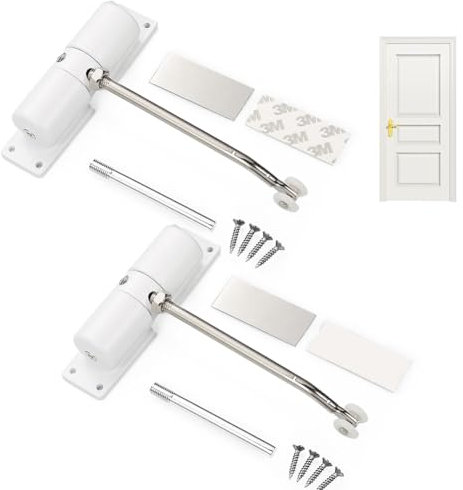 2 Pièces Ferme Porte Automatique - Ferme Porte à Ressort pour Porte de Chambre, Réglable Ferme Porte à Ressort avec Plaque de Montage et vis, Fermeture Porte pour Portes Intérieures Sans Perçage