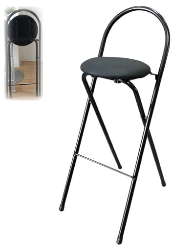 SOYDAN 24/60cm Klappbarer Barhocker mit Rückenlehne (Schwarz & Weiß), Barstuhl Hochhocker mit Runder Gepolsterte, Metall Tresen Barhocker Stuhl für Bar Home (Color : Black)