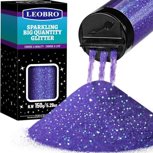LEOBRO Lila Glitzer, Glitzer, 150g Irisierendes Lila feines Glitzer, Glitter Pulver Craft Glitter Halloween Glitter, Extra feines Glitter für Harz Handwerk Tumbler Kerze DIY Kunst und Handwerk