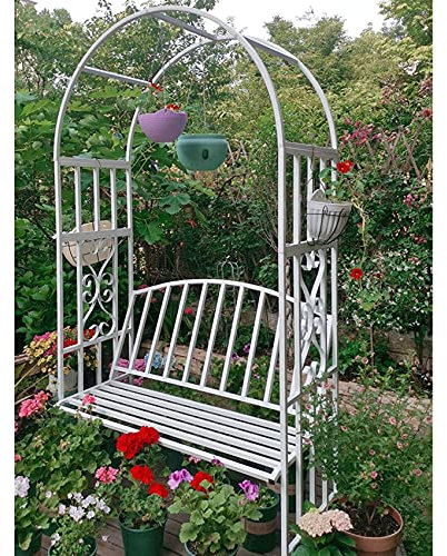 Arbours, Garden arbours, Iron Arbor with Garden Rose Arch Pergola Trellis Arbor for Outdoor Wedding Climbing Planting Lawn Backyard Patio Party Decoration (White)