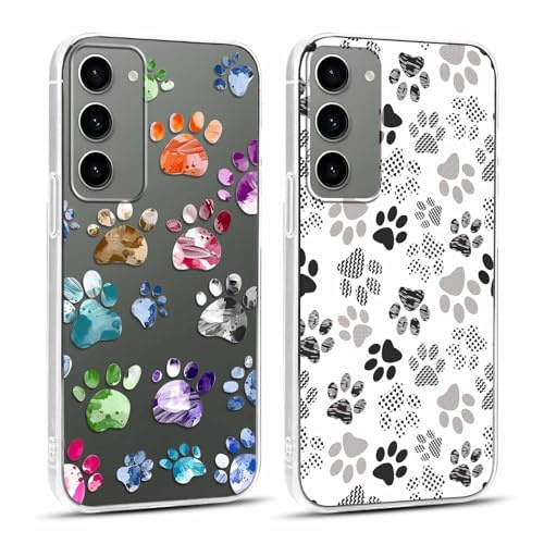 Yoedge 2 Pièces Coque pour Samsung Galaxy S23 Plus 5G 6,6,Ultra Fine Souple Transparente Silicone TPU Étui avec Mignon Motif Griffe de Chien, Antichoc Anti-Rayures Bumper Protection Housse Case Cover