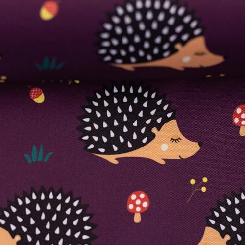 Nano Softshell Stoff Igel Lila Kinderstoff Oeko-Tex 0,5m x 1,45m Meterware Stoff für Kinderkleidung, Jacken und Accessoires Funktionsstoff