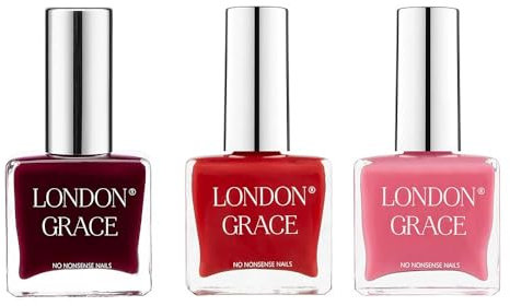 London Grace Nail Polish Set | Long Lasting Vegan Eco-conscious Varnish | Quick Dry, Chip-Resistant, & No Nasties Formula (Holly, Rory & Kirsten)