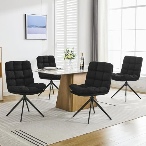 LONXIU Esszimmerstühle 4er Set, Esszimmerstühle drehbar mit abnehmbarem Kissen, Moderner Stil Polsterstühle für Esszimmer, Wohnzimmer, Arbeitszimmer, Schwarz
