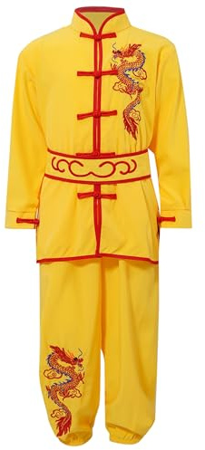 Runhomal Conjuntos Artes Marciales Ropa Unisex Niños Niños Niñas Uniformes Tradicionales Chino Tai Chi Chino Kung Fu, amarillo, 5-6 Años