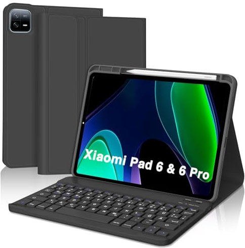WINCHKING Hülle mit Tastatur für ‎Xiaomi Pad 6/ Pad 6 Pro 2023 11 Zoll, Tastatur Hülle für ‎Xiaomi Pad 6 11 Zoll 2023, Abnehmbarer Kabellose Bluetooth Magnetisch Mit QWERTZ Layout, Schwarz